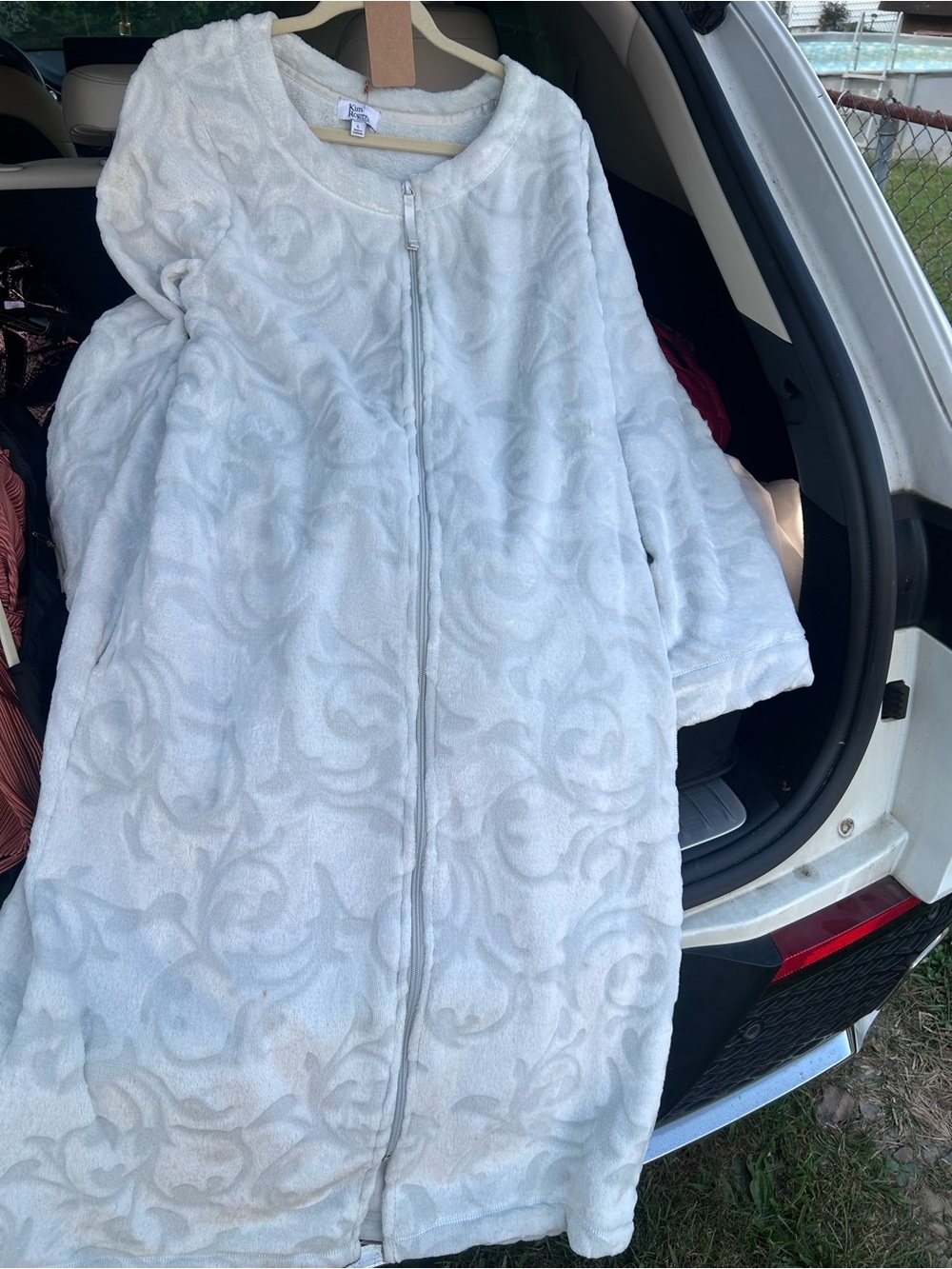 Kim Rogers White Floral-Embossed Teddy Jacket